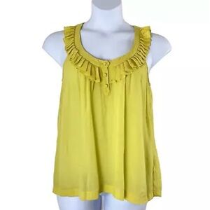 Sine Sunny Yellow Sleeveless Ruffle Neckline Blouse - 10